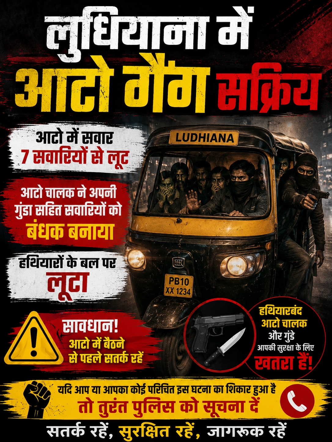 लुधियाना में आटो गैंग सक्रिय - हथियारों के बल पर 7 सवारियों से लूट