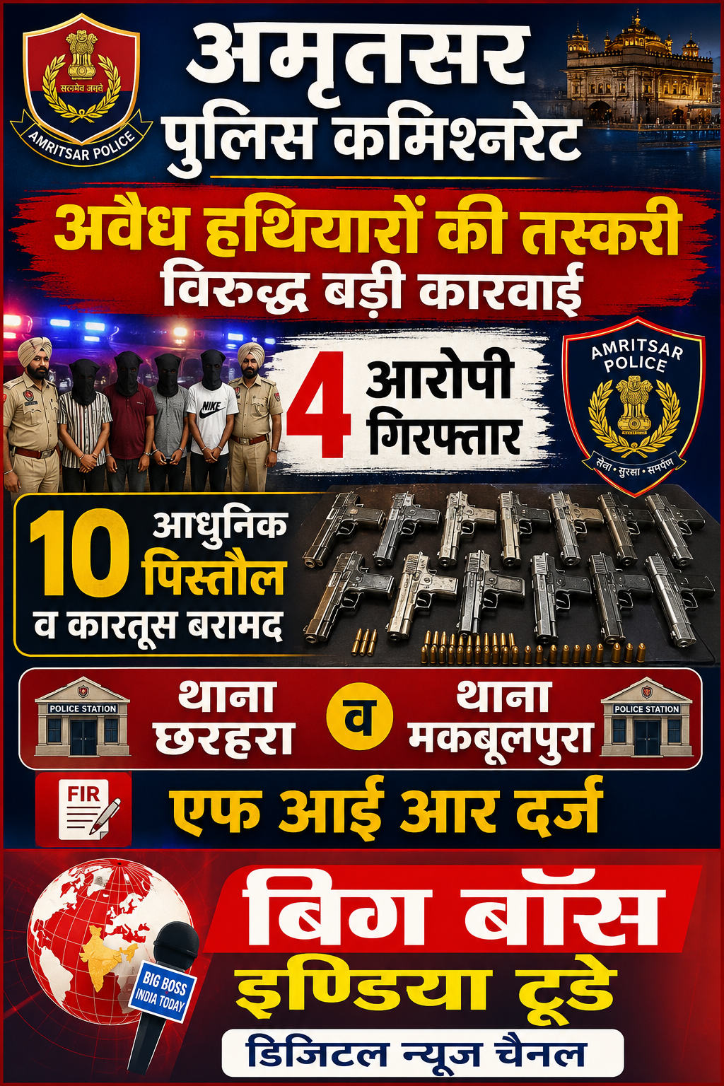कमिश्नरेट पुलिस अमृतसर की अवैध हथियार तस्करों विरुद्ध बड़ी कारवाई