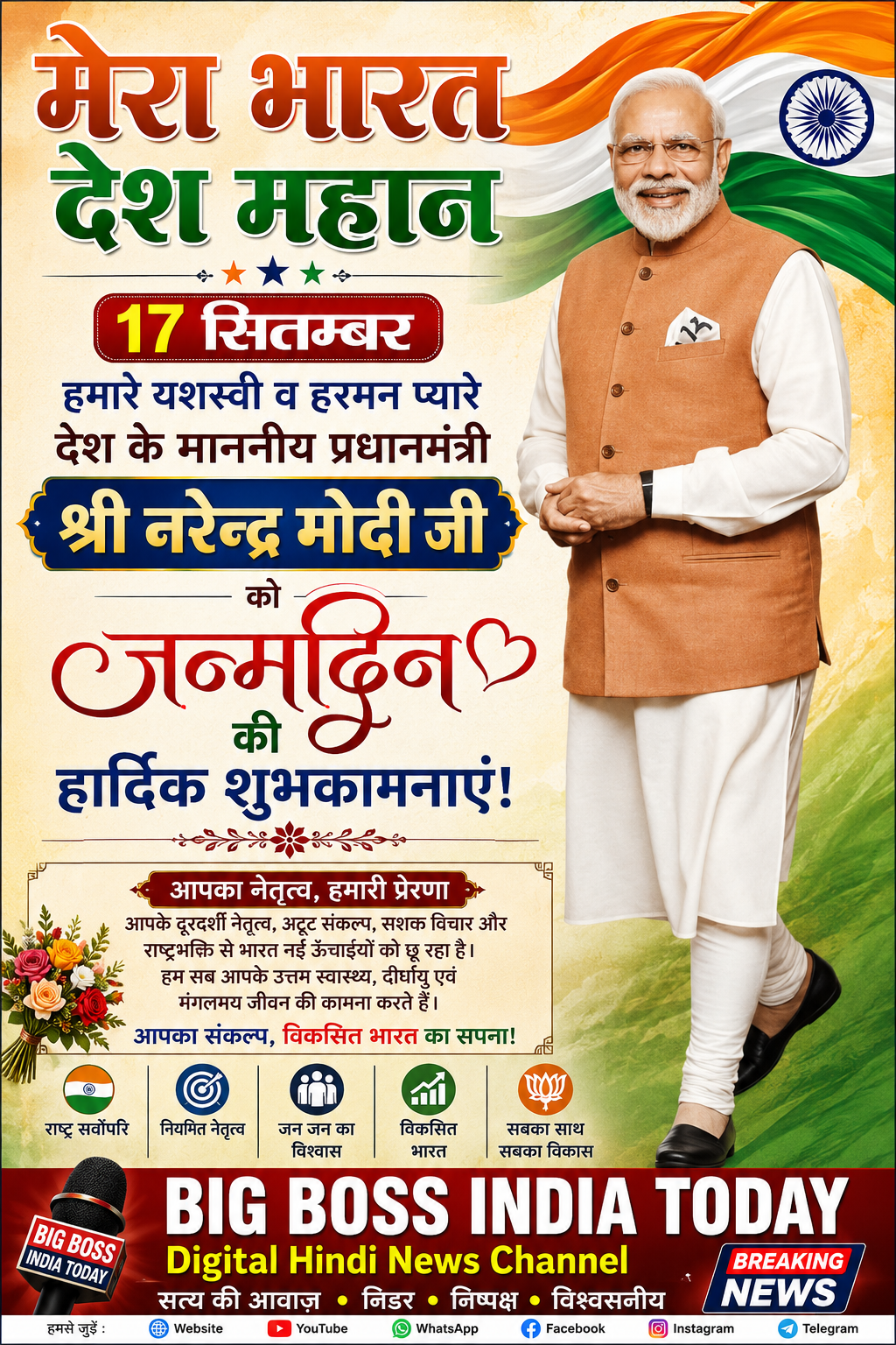 प्रधानमंत्री नरेन्द्र मोदी को जन्मदिन की हार्दिक शुभकामनाए