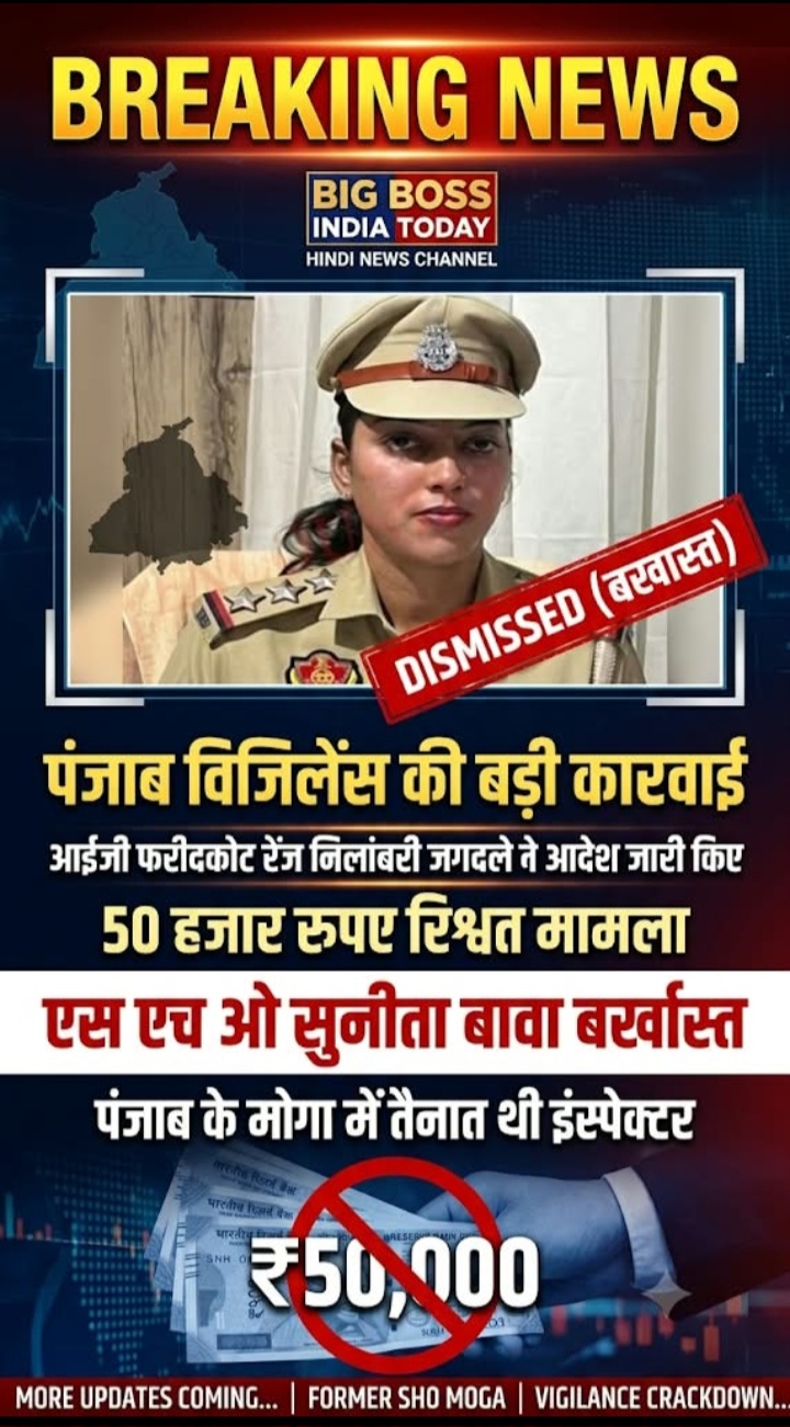 एस एच ओ सुनीता बावा बर्खास्त,आई जी फरीदकोट ने जारी किए आदेश